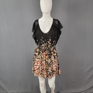 Kimchi Blue Mini Dress S Black Floral Ruffle Hem Fit & Flare